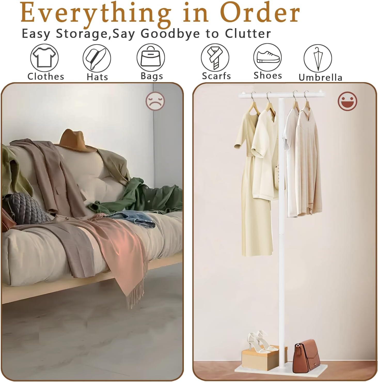 T-Shaped Metal Rack Stand,Modern Clothes Rack With Rock Slab Base,60.3Inch Freestanding Clothing Rack Stand,Suitable For Boutiques, Entryway, Bedroom, Living Room, Hallway, (White, 60.3Inch)