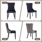 Velvet Dining Chairs Set of 4, High-end Tufted Upholstered Dining Chair with Back Ring Pull, Nailhead Trim and Solid Wood Legs, Modern Dining Room Chairs for Dining Room, Black &Patterned