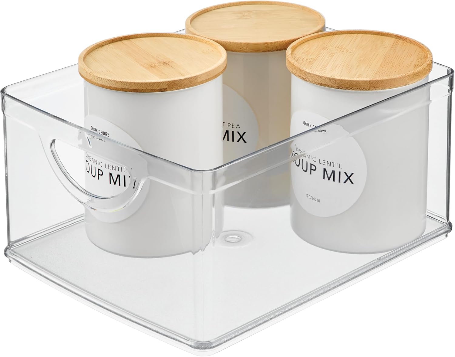 iDesign Plastic Stackable Kitchen Cabinet Storage Bin with Handles - Clear Pantry Organizer