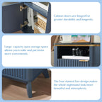 QUW Fluted Nightstands with Charging Station, 18" Modern Side Table, Wooden Bedside Table with Faux Marble Top, Open Storage, Cabinet, End Table for Bedroom, Living Room, Navy Blue