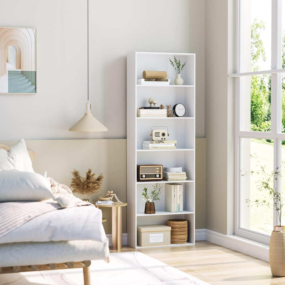 FOTOSOK 6-Tier Open Bookcase and Bookshelf, Freestanding Display Storage Shel...