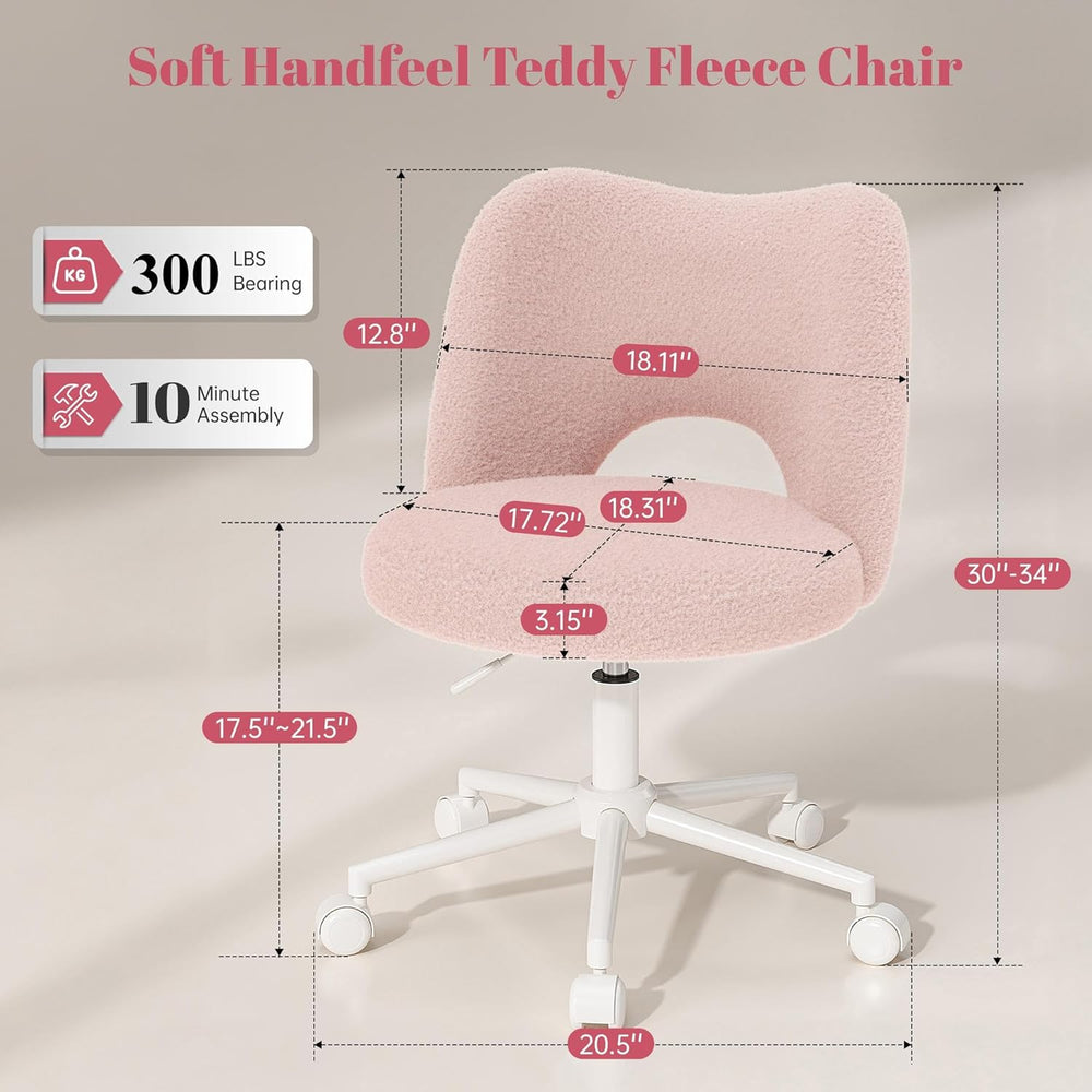 DurayLoly Vanity Chair with Open Back & Wheels,Armless,Pink | Armless,Sil...