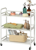 HDANI 3 Tier Metal Rolling Heavy Cart Supports 40 Lbs Per Tier,Mesh Rolling Cart with 2 Lockable Wheels for Office,Home,Bedroom,Kitchen,Bathroom(White)
