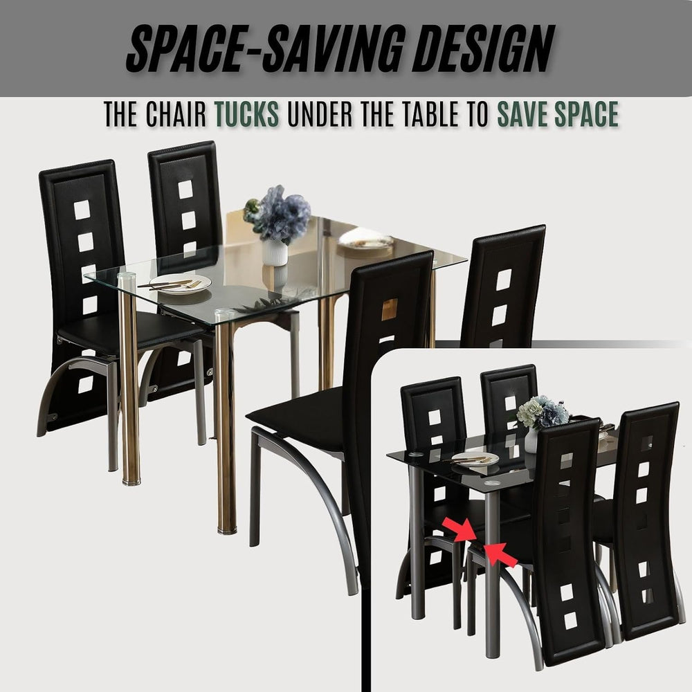 Karl home Glass Dining Table Set for 4, PVC Chairs,Silver Leg,Easy Assembly |...