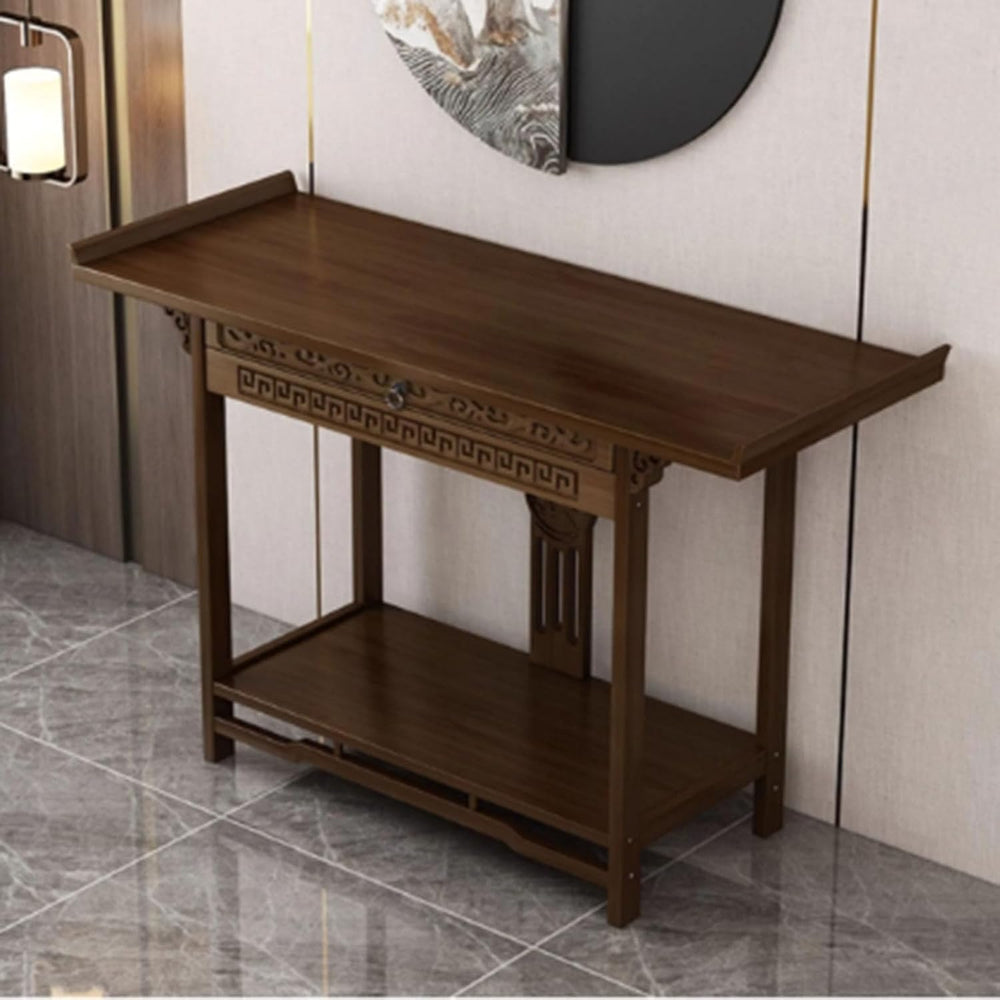 Solid Wood Meditation Table with Storage, Standing Prayer Table, Personal Bud...