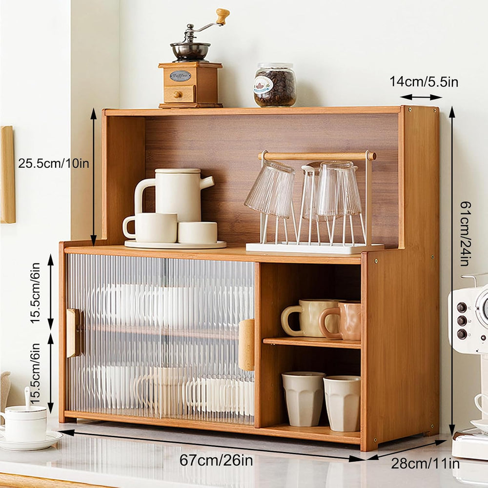 Modern Kitchen Storage Pantry Cabinet with Glass Doors & Adjustable Shelv...