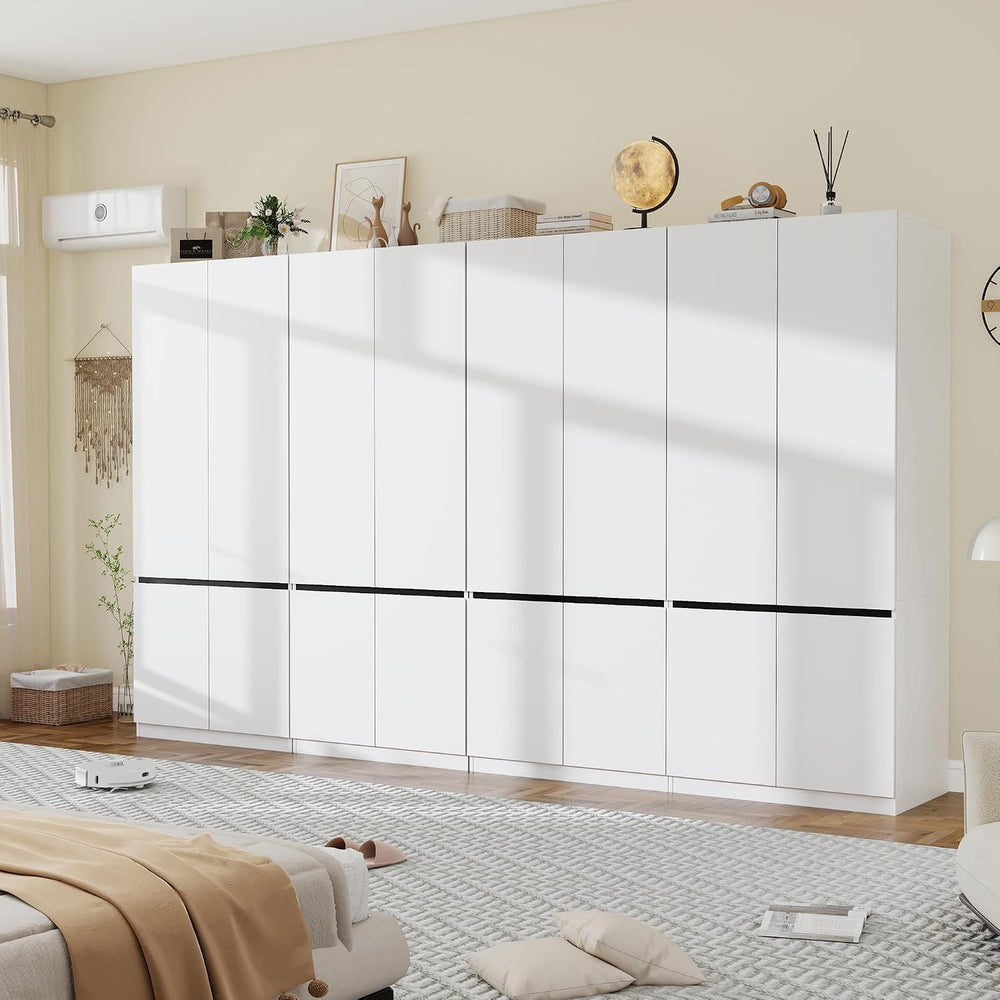 White Armoire Wardrobe Closet: 74" Wooden Wardrobe Closet with 8 Doors, ...