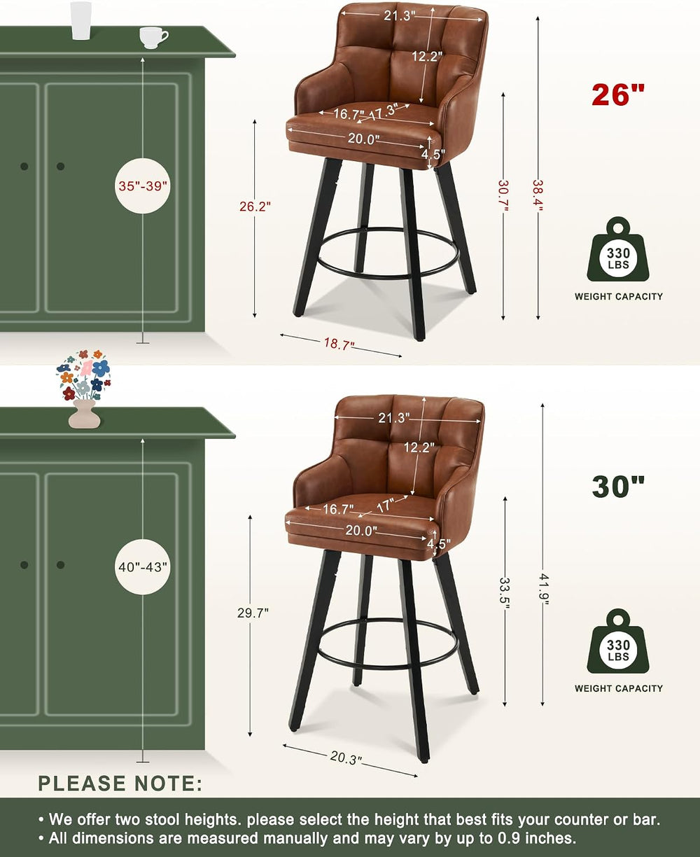 SAECKBERG 360°Swivel Counter Height Bar Stools with Back, 26 inch Solid Wood ...