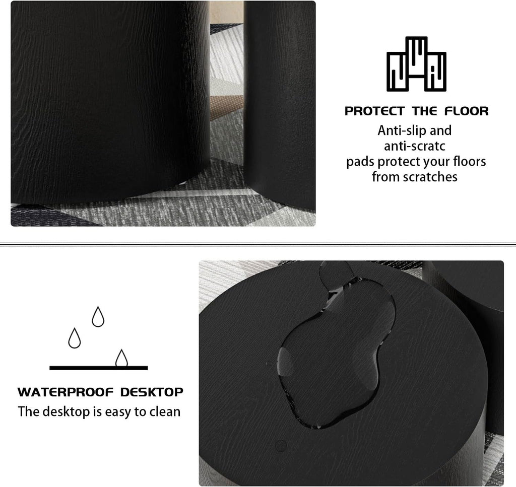 WILLIAMSPACE Nesting Coffee Table Set of 2, Black Round Wooden Modern Circle Table for Small Space Living Room Bedroom Accent End Side Table (Black-Round)
