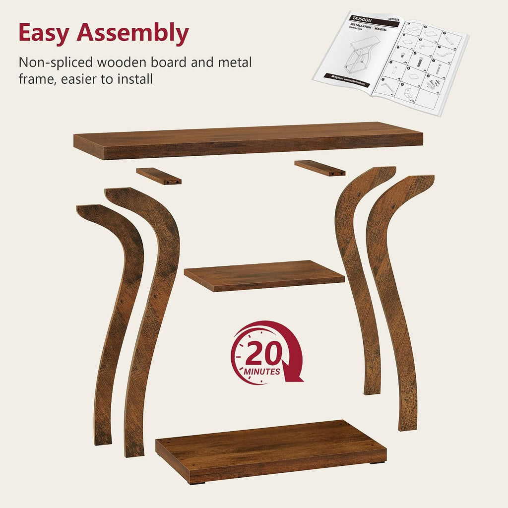 Tajsoon 3-Tier Farmhouse Console Table for Entryway 31.5", Rustic Brown
