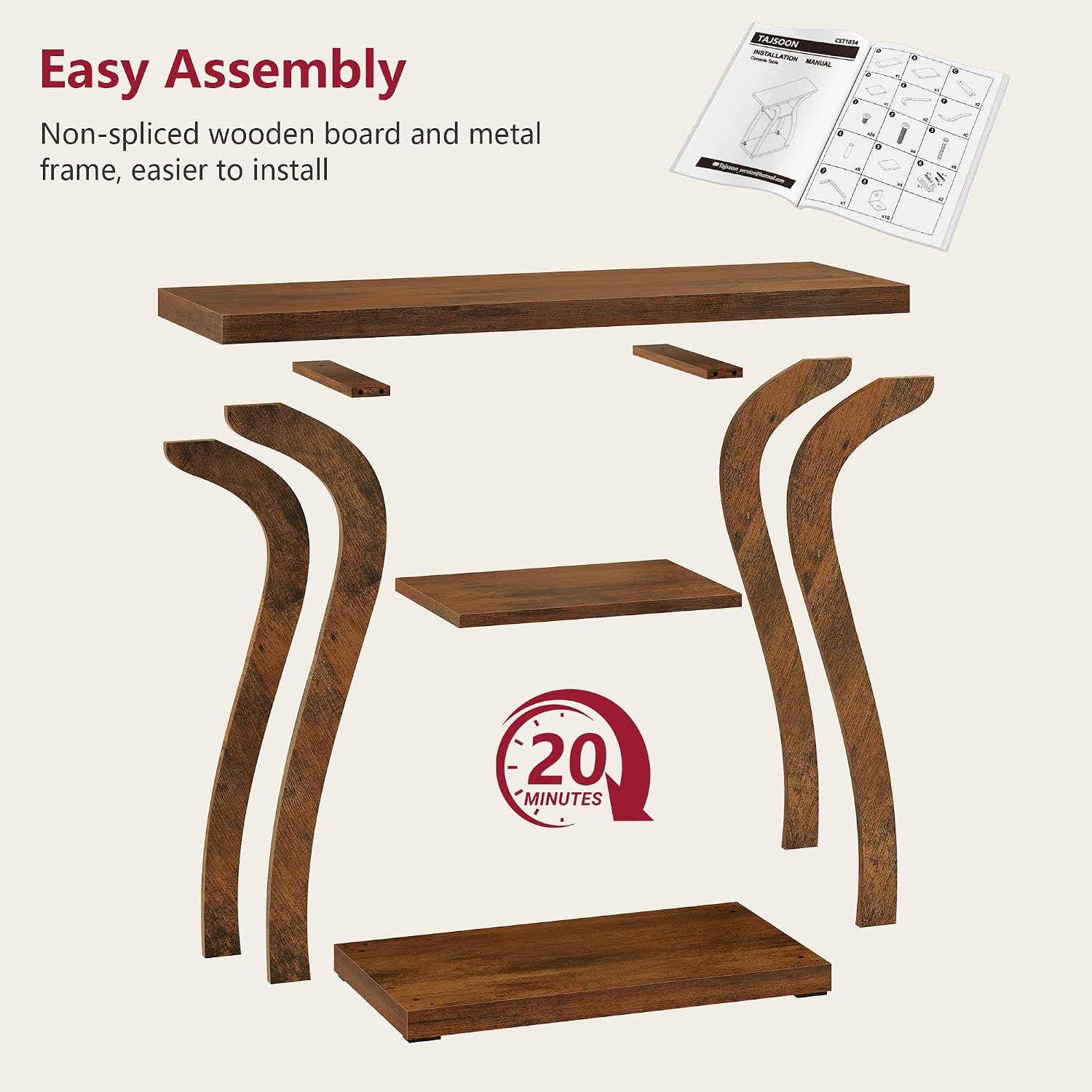 Tajsoon 3-Tier Farmhouse Console Table for Entryway 31.5", Rustic Brown