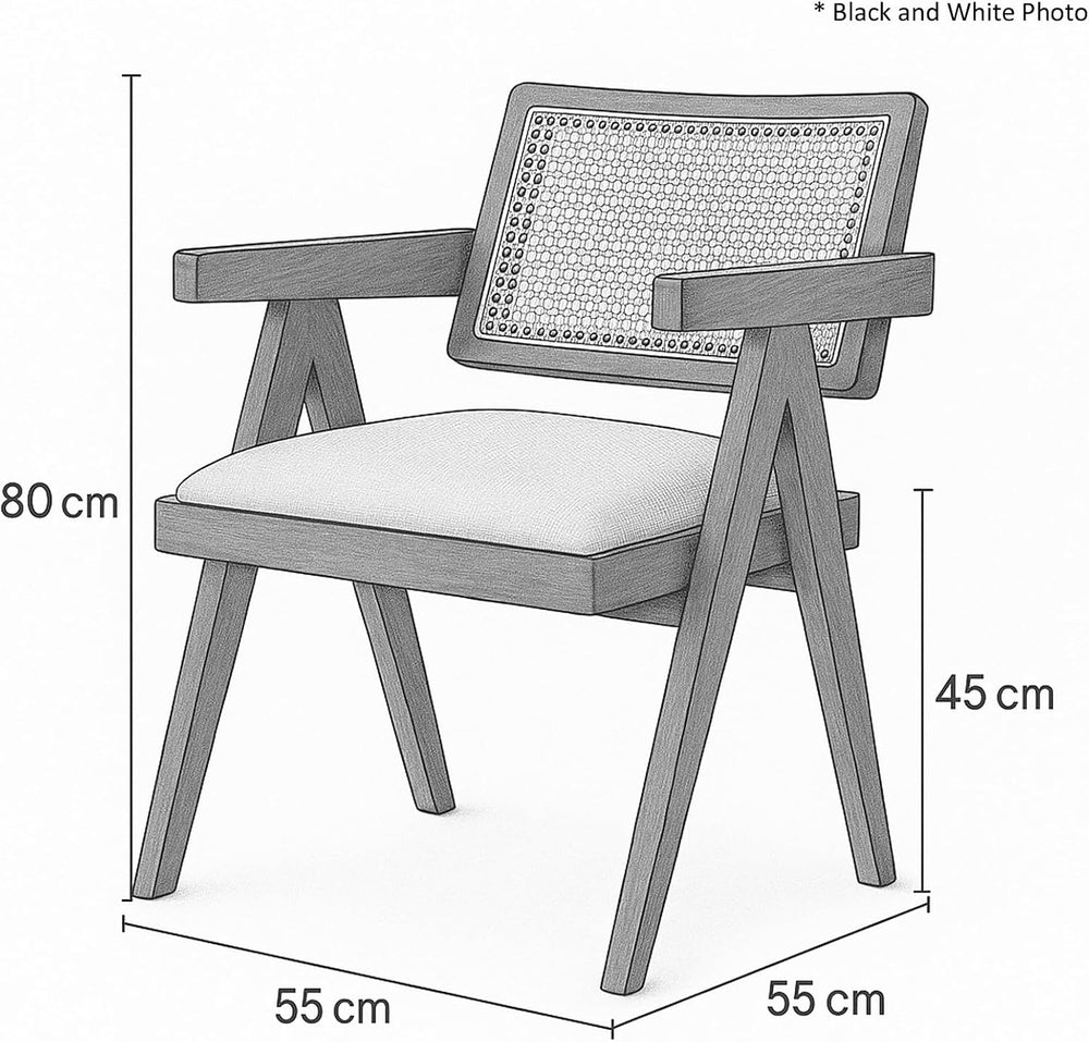 Solid Sheesham Wood Arm Chair with Cushion and Cane Back Support Chair Living...