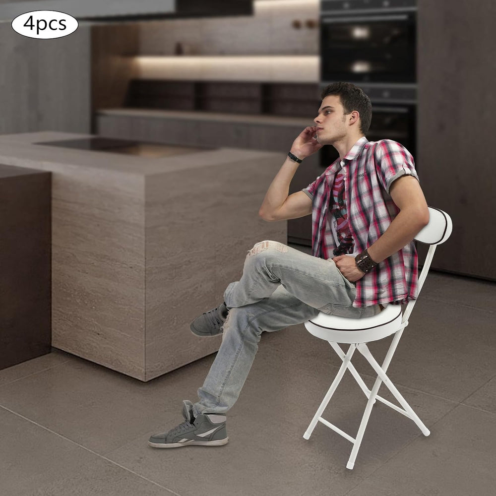 4 Pcs Folding Stool with Backrest Portable Cushioned Padded Folding Stool Fol...