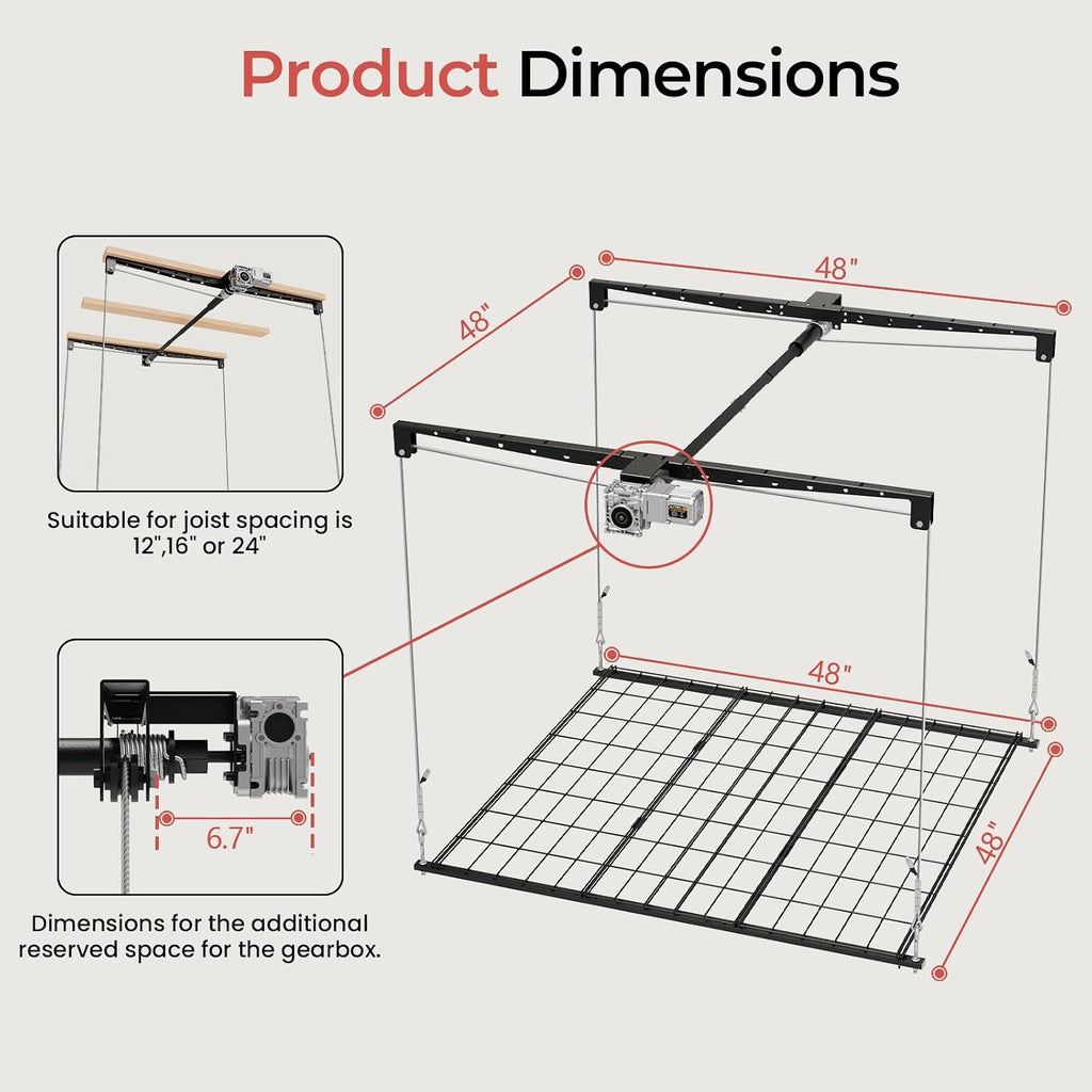 Motorized Garage Ceiling Storage Racks with Remote Control, 4x4 FT Overhead Garage Storage Rack, Heavy-Duty Lift Storage System, Space-Saving Hanging Shelves, 250 Lbs Capacity