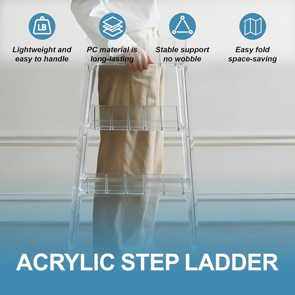 Transparent Acrylic 3-Step Folding Step Stool, 220 lbs Weight Capacity, Sleek...