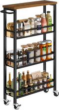 Pipishell Slim Storage Cart with Wheels - 4 Tier Rolling Kitchen Storage Cart with Handle and Wood Top, Metal Slim Bathroom Cart for Laundry Room, Bathroom, Kitchen, Narrow Space, Black & Rustic Brown