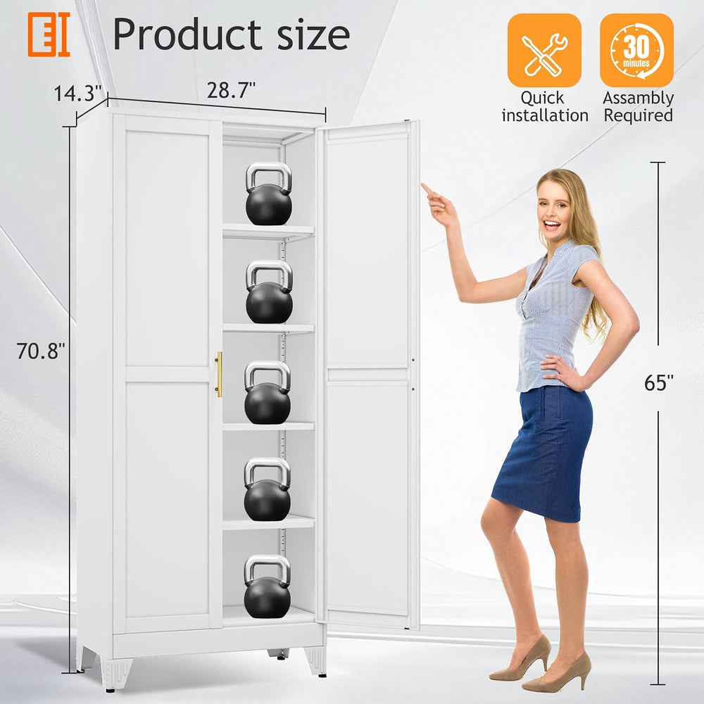 PAOFIN 71" Tall Metal Pantry Storage Cabinet with Doors and 4 Adjustable...