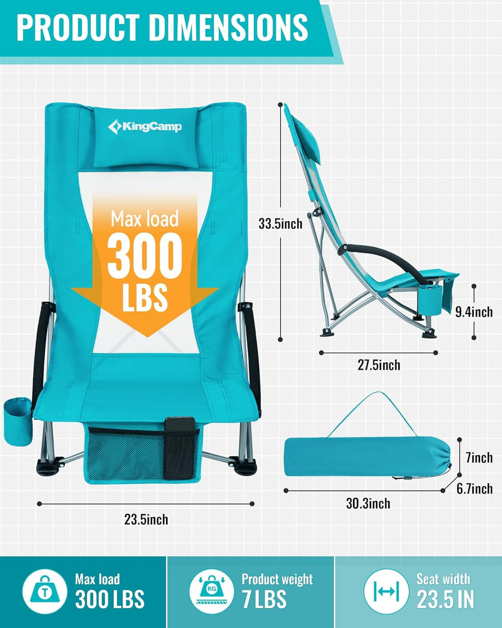 KingCamp Low Beach Chairs 2 Pack, Folding Portable Chair for Adults lightweig...