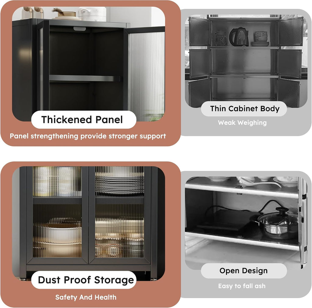 6 Tier 63" Kitchen Appliance Storage,Appliance Cabinet,Bakers Rack with Doors with Transparent Flap Door Design Kitchen Storage Shelves,Microwave Stand for Dining Room Black