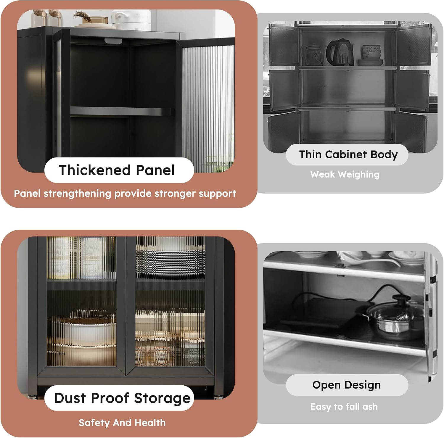 6 Tier 63" Kitchen Appliance Storage,Appliance Cabinet,Bakers Rack with Doors with Transparent Flap Door Design Kitchen Storage Shelves,Microwave Stand for Dining Room Black