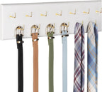 Belt Hanger Wall Mount Belt Organizer for Closet, Holds Over 28 Belts Wooden Wall Mounted Belt Rack Storage Tie and Scarf Hanger for Closet, Wall, Door (White)