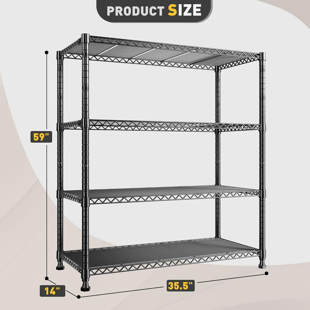 REIBII Wire Shelving Unit Storage Shelves Metal Shelves Heavy Duty Shelving Adjustable Garage Storage Wire Shelf Pantry Shelves for Bedroom Kitchen Rack 35.5''W x 14''D x 59''H