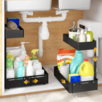 2Packs Under Sink Organizer with Adjustable Height and Width, Under Cabinet Organizer to Tidy, Sturdy Metal Design for Kitchen and Bathroom