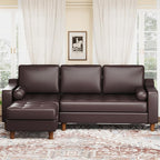 GarveeHome 88.9" L-Shape Sofa with Convertible Chaise, Sectional Leather Sofa with Deep Seat, Modern Mid-Century Sofa for Living Room, Comfy Leather Couch, Brown