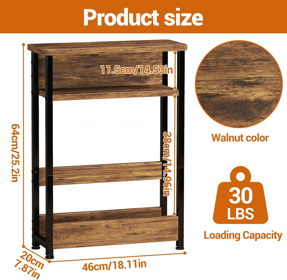 Garvee Narrow Side Table, 3-Tier Slim End Table with Storage Shelf, Modern So...