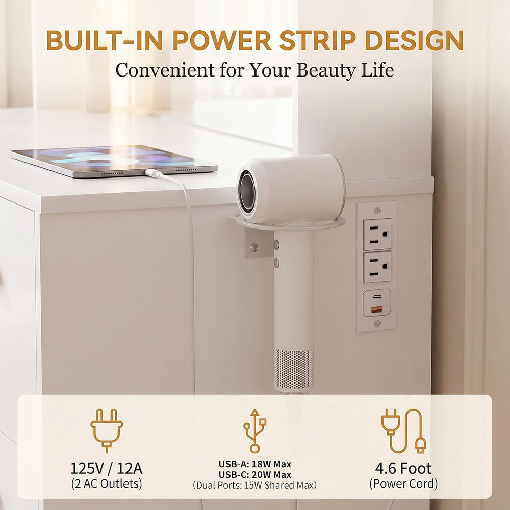YESHOMY 35.4" Vanity Desk with Mirror & Lights, Power Outlet,Fresh W...