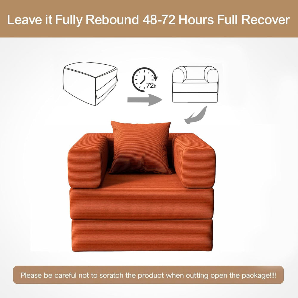 Single Couch Sofa for Small Spaces, 2-in-1 Single Sofa with Soft Corduroy Fol...