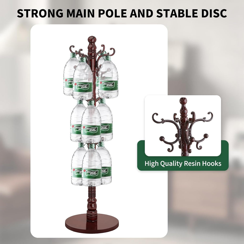 OIRUMIE Wood Coat Rack Stand, Wooden Coat Rack Freestanding with Sturdy Round Base, Vintage Coat Racks with 14 Hooks, Natural Birch Wood Entryway Coat Tree Hanger Stand Easy to Assemble