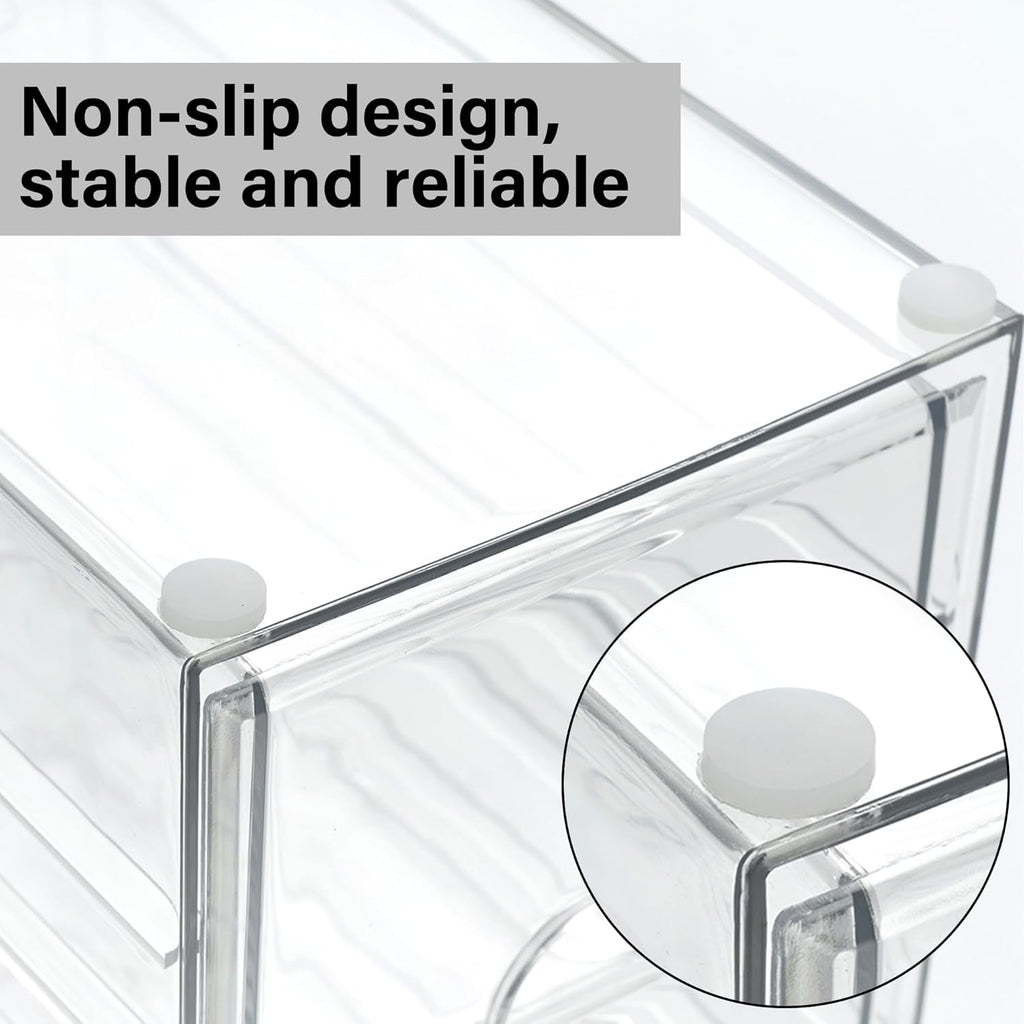 Prsildan Acrylic Drawer Makeup Organizer with 4 Drawers, Set of 2 Office Desk Organizers Accessories, Clear Stackable Storage Drawers for Vanity, Countertop, Craft, Jewelry, Art Supply Organization