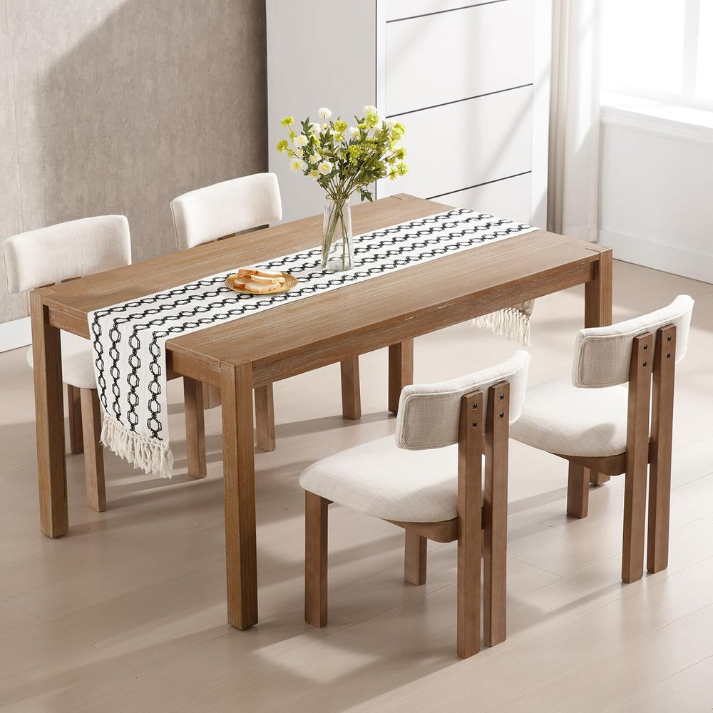 Kmax Farmhouse Dining Chair Set of 6, Linen Fabric Dining Room Chair Curved B...