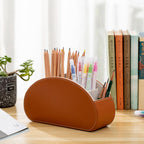 BONNY DODO Remote Control Holders Organizer Box with 5 Compartment PU Leather Multi-functional Office Desk Storage Caddy Store Tv Remote for Media Player,Brush,Pencil,Glassees&Office Supplies (Brown)