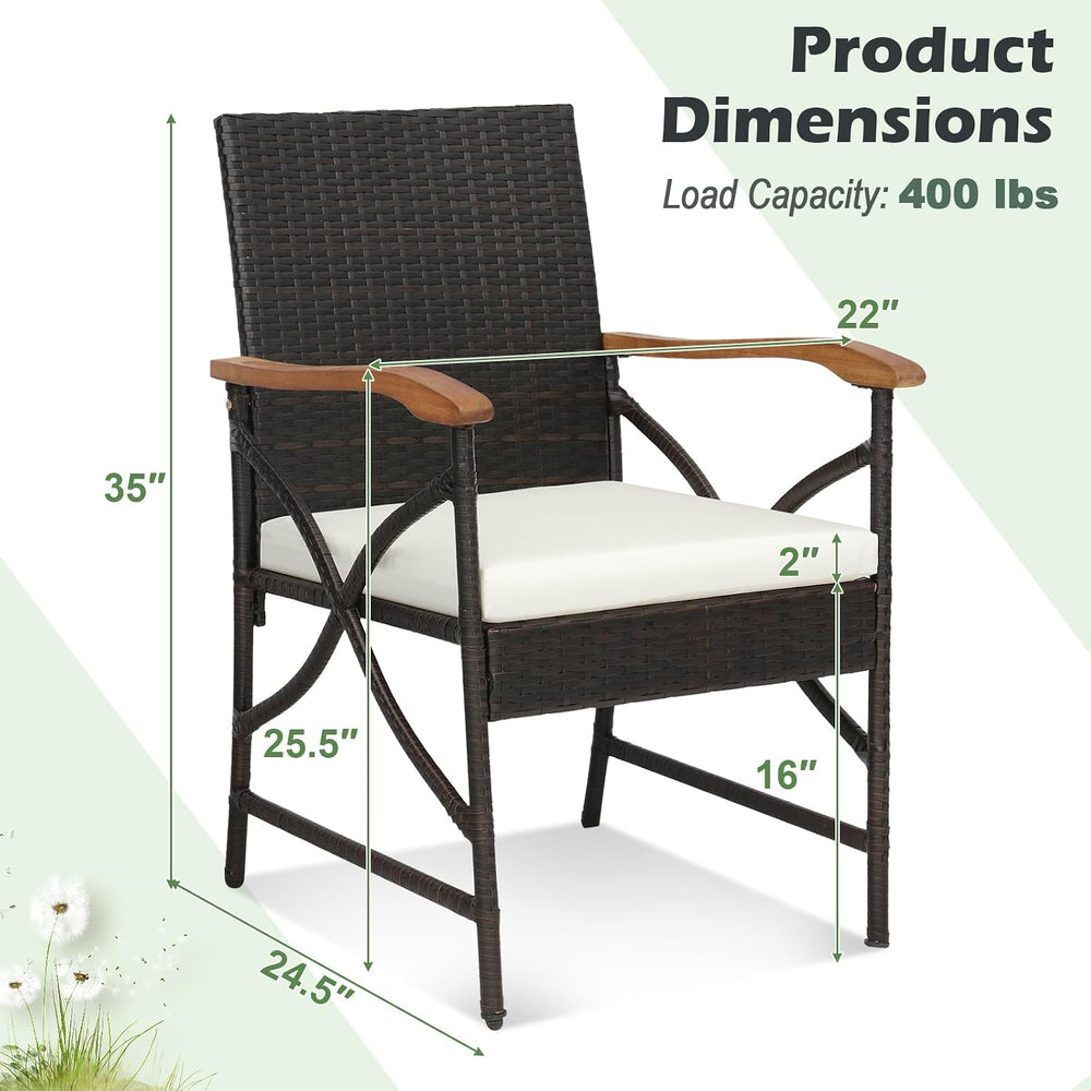 Tangkula Wicker Patio Dining Chairs Set of 2, PE Rattan Outdoor Chairs with S...
