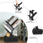 Small Book Shelf with Drawer,4 Tier Black Tree Bookshelf,Wooden Desktop Bookcase,Modern Desk Display Storage Bookshelves,Floor Standing Organizer Bookcases for Living Room,Bedroom,Office