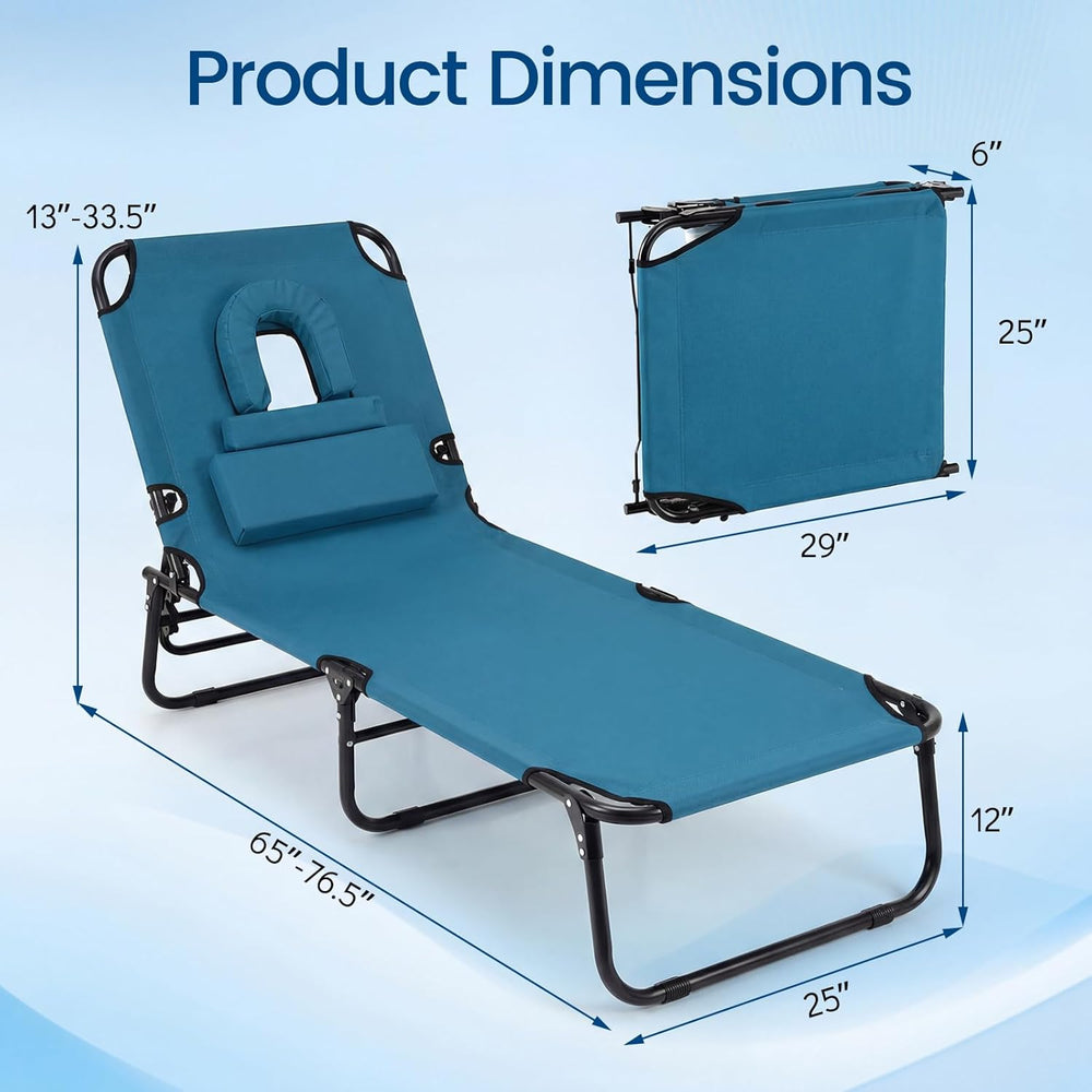 Giantex Folding Beach Tanning Chair, Adjustable Face Down Patio Lounge Chair ...