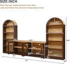 3-Piece Farmhouse TV Stand Set with Bookshelf for TVs Up to 70", Two-Tone Wood Grain Entertainment Center with Arched Design, Retro Sideboard with Tempered Glass Doors for Living Room (Walnut+Natural)