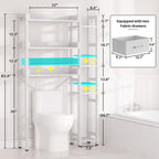 Over The Toilet Storage with 2 Drawers - 7 Tier Bathroom Organizer with Adjustable Shelf, Freestanding Space Saver Storage Rack Above Toilet Stand with 4 Hooks for Restroom, Laundry, White