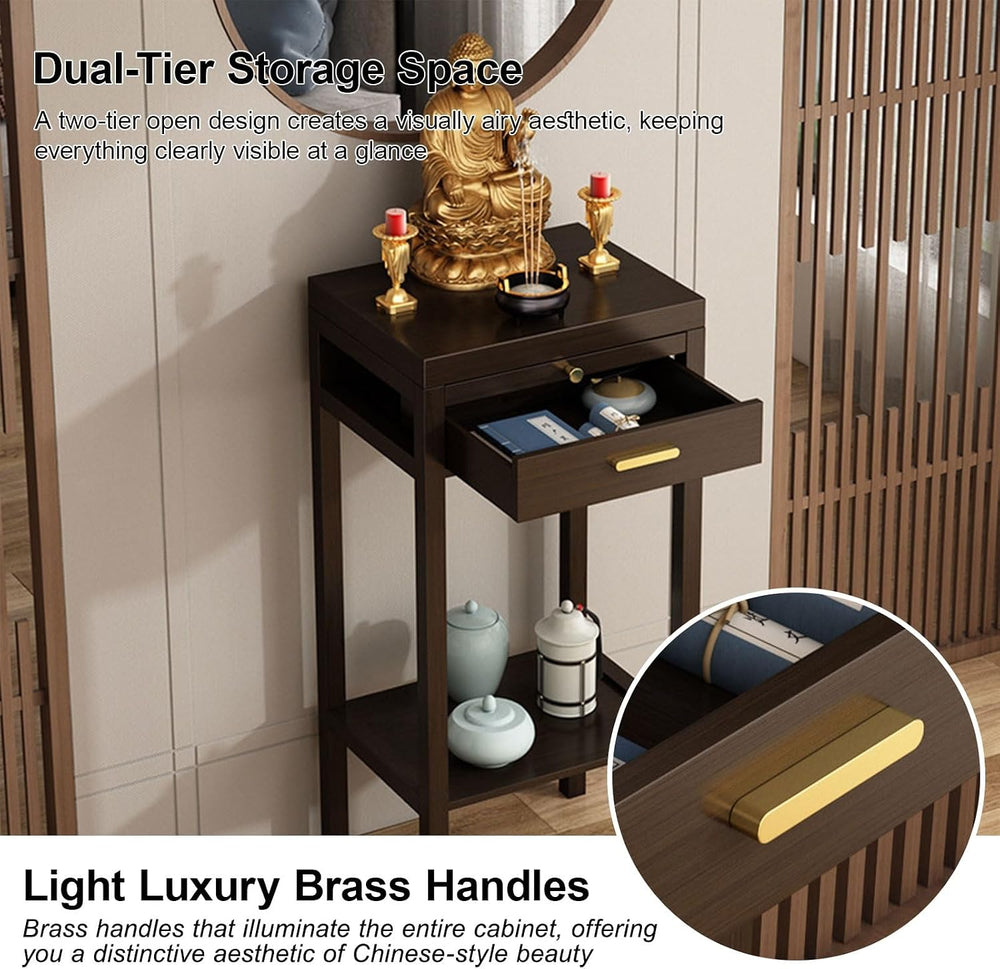 Wooden Meditation Altar Table, Design for Home Use, Tiered Display Shelves, C...