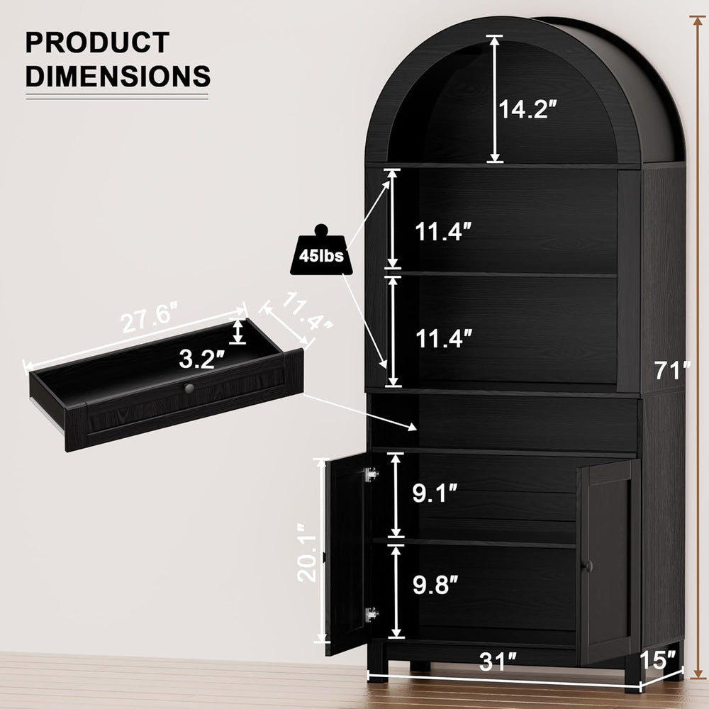 Arched Pantry Cabinet, 71" Kitchen Pantry Cabinet with Smooth Gliding Dr...