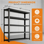 Dyoung 72" H Garage Storage Shelves Adjustable 5 Tier Metal Shelves Heavy Duty 2500LBS Capacity Industrial Shelving Units Rack for Warehouse Basement Garage, Black (19.5" D×59" W×72" H)