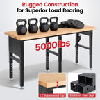 Work Bench 72 Inch Adjustable Height Workbench with Power Outlets & Extended Pegboard 5000 lbs Load Capacity Heavy Duty Work Table for Garage, Workshop, Home, Office