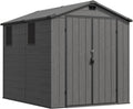 Devoko 6x8 Ft Outdoor Storage Shed - Lockable Resin Tool Shed with Window & Floor - Easy Assembly for Garden, Backyard, Dark Gray