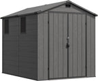 Devoko 6x8 Ft Outdoor Storage Shed - Lockable Resin Tool Shed with Window & Floor - Easy Assembly for Garden, Backyard, Dark Gray