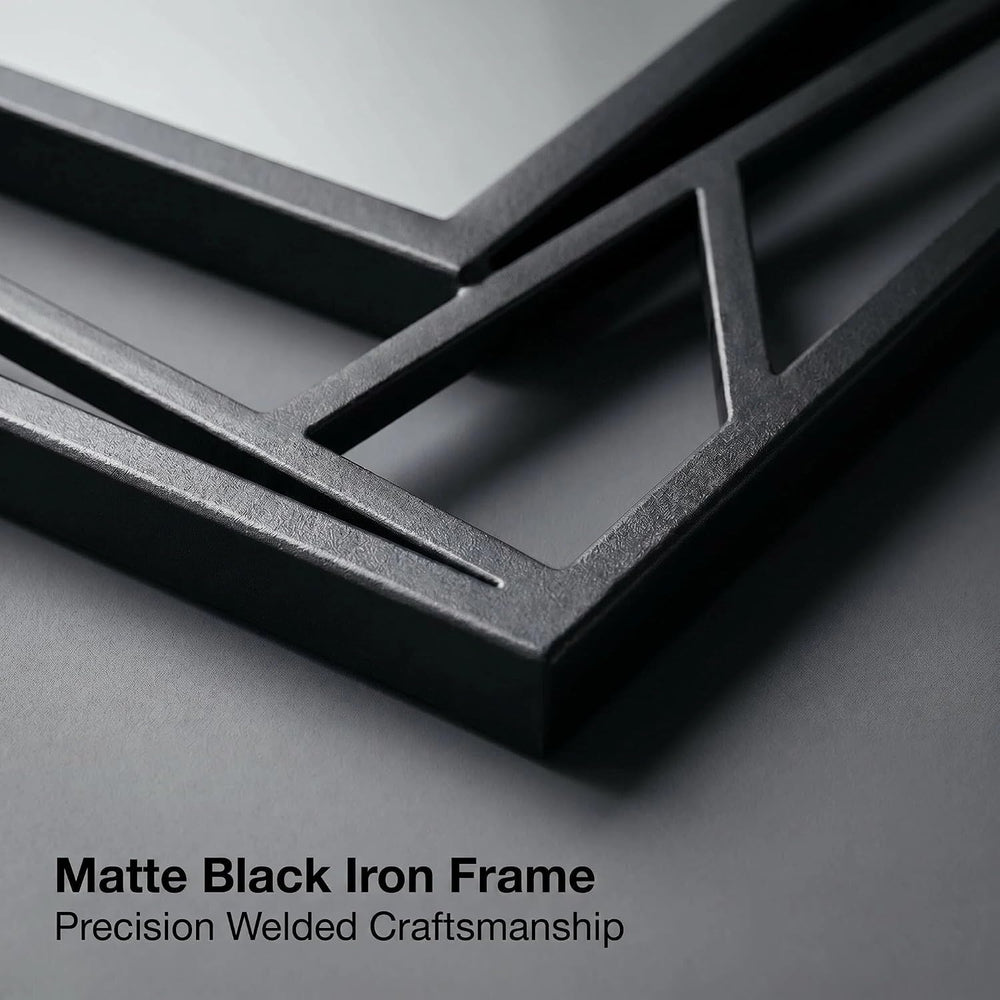 Black Geometric Wall Mirror, 36 x 24 Inch Decorative Metal Framed Bathroom Mi...