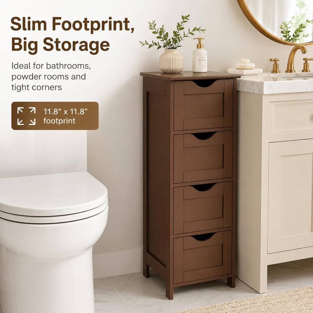 VINGLI 4-Drawer Bathroom Storage Cabinet, Slim Freestanding Floor Cabinet Org...