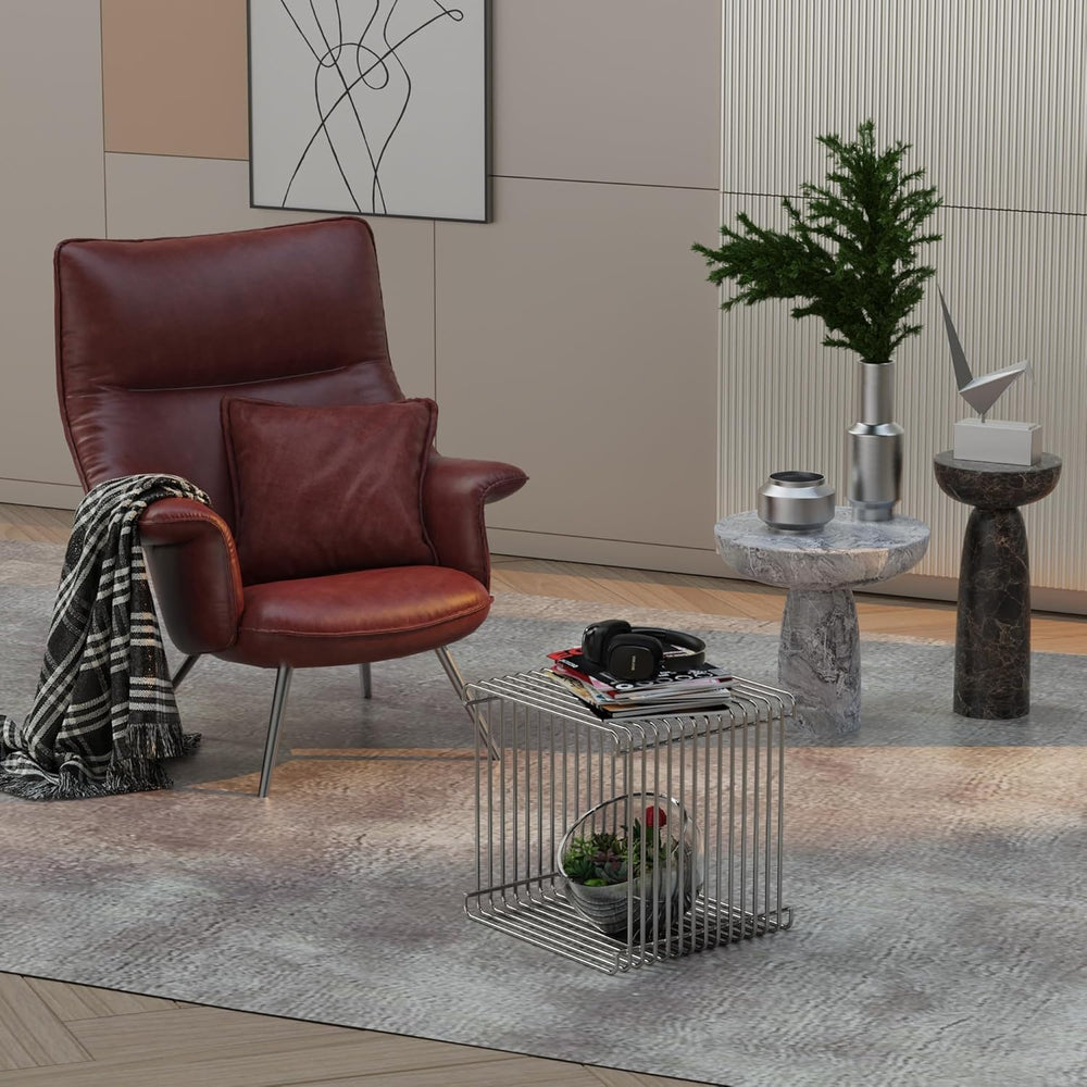 Chrome Side Table, Metal Stainless Steel Side Table with Mirror Finish for Li...