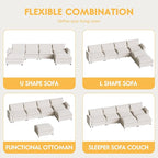 Homall 159" Modular Sectional Sofa, U Shaped Sofa Couch with Reversible Ottoman, DIY Combination Chenille Deep 4-Seat Cloud Couch for Living Room, Apartment (White, U Shaped Sofa)